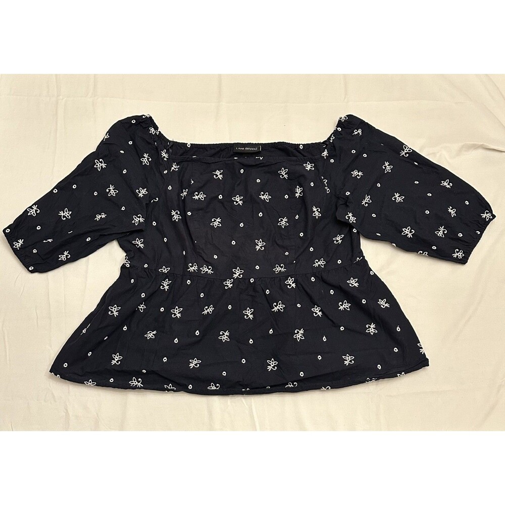 Lane Bryant Blue 100% Cotton 3/4 Sleeve Peplum Top Eyelet Embroidery Woman’s 18